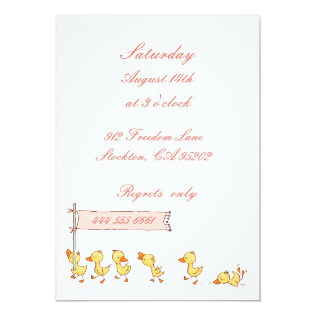 Bear Girl Ducklings Children Birthday Invitation