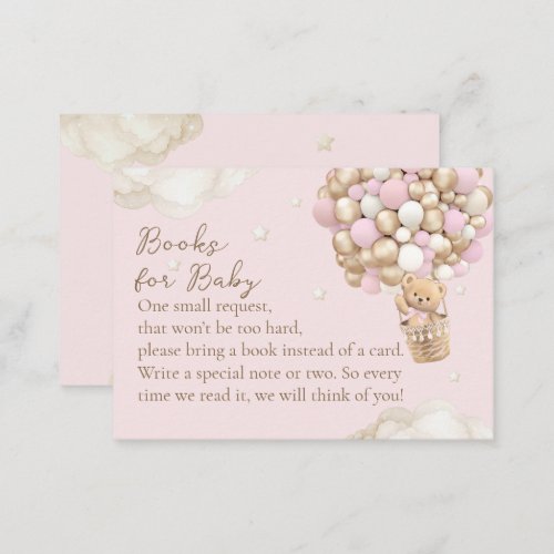 Bear Girl Pink Baby Shower Book Request Enclosure Card