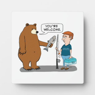 Bear Gives a Man a Fish Plaque