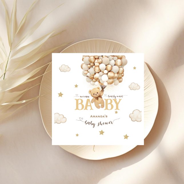 Bear Gold Beige Balloons Baby Shower  Napkins (Creator Uploaded)
