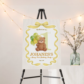 Bear Gold Ribbon Strip Beary First Birthday Foam Board