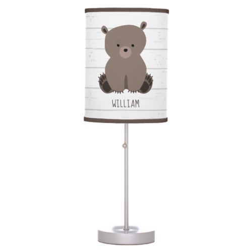 Bear Gray Wood Personalized Lamp