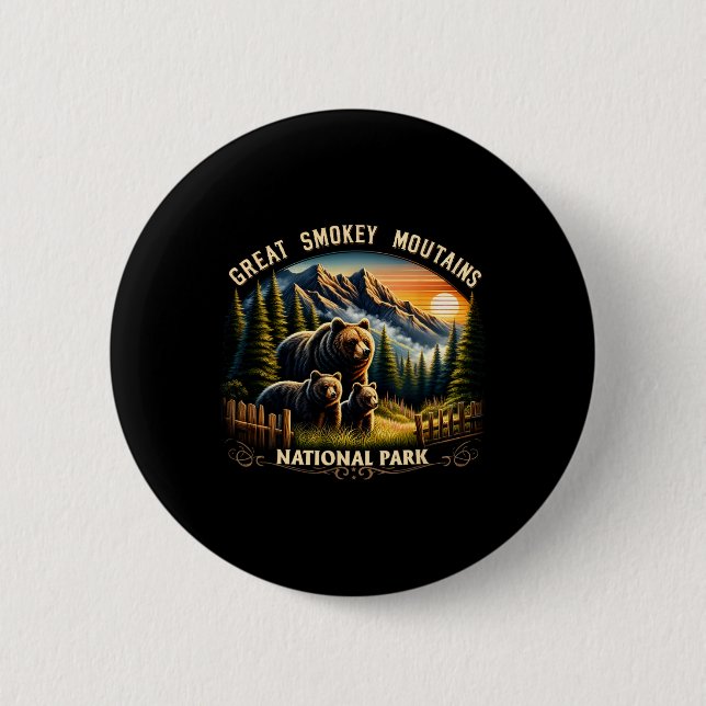 Bear Great Smokey Mountains National Park Black Be Button (Front)