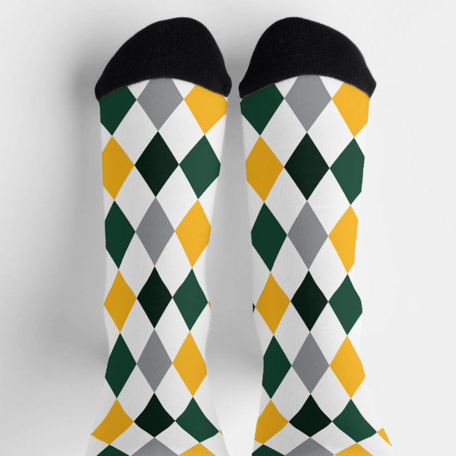 Bear Green and Gold Argyle Pattern Socks (Top)