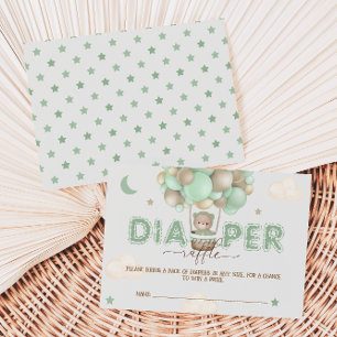 Bear Green Baby Shower Diaper Raffle Enclosure Card
