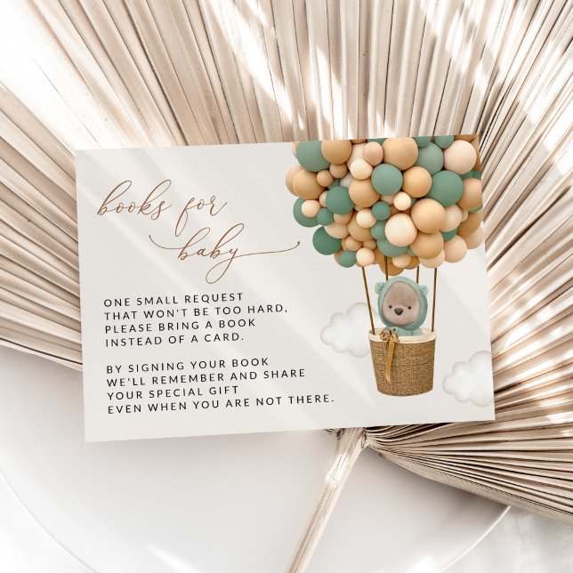 Bear, Green Balloons, Baby Shower Books For Baby Enclosure Card (Creator Uploaded)