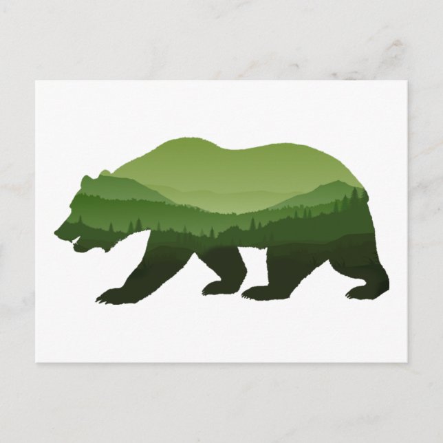 Bear Green forest  Double Exposure Postcard (Front)