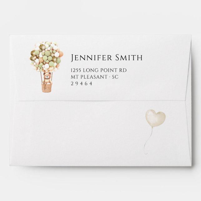 Bear Green Gold Balloons Baby Shower Envelope (Back (Top Flap))