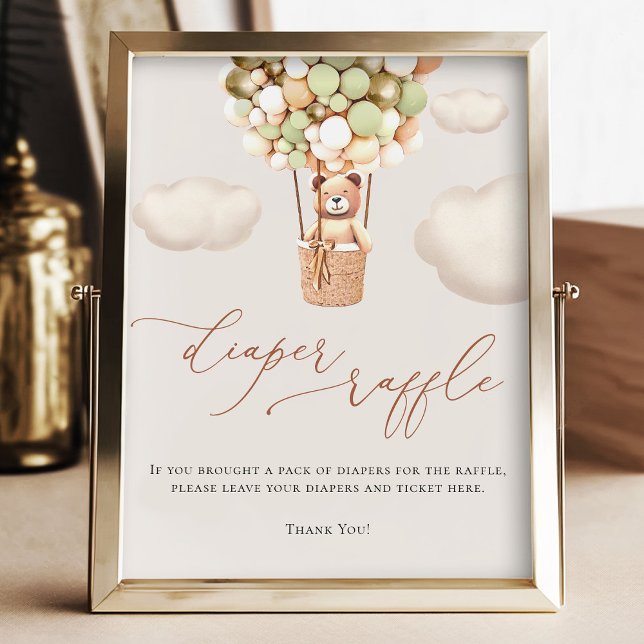 Bear Green Gold Balloons Diaper Raffle Sign (Creator Uploaded)