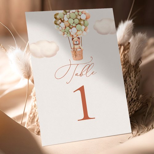 Bear Green Gold Balloons Table Number