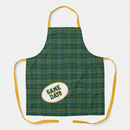 Bear Green  Gold Plaid Pattern Game Day Apron