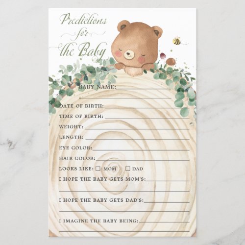 Bear Greenery Baby Predictions  Wishes for Baby