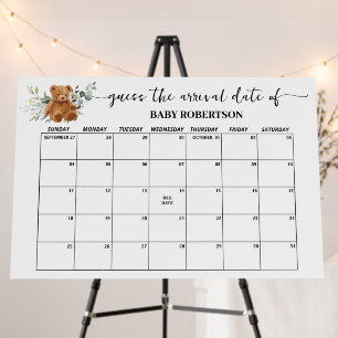 Bear Greenery Baby Shower Guess Due Date Calendar Foam Board