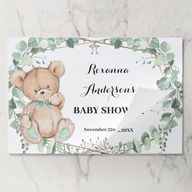 Bear Greenery Baby Shower Tearaway Paper Placemat (Folded)