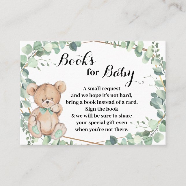 Bear Greenery Bring a book Baby Shower Card (Front)