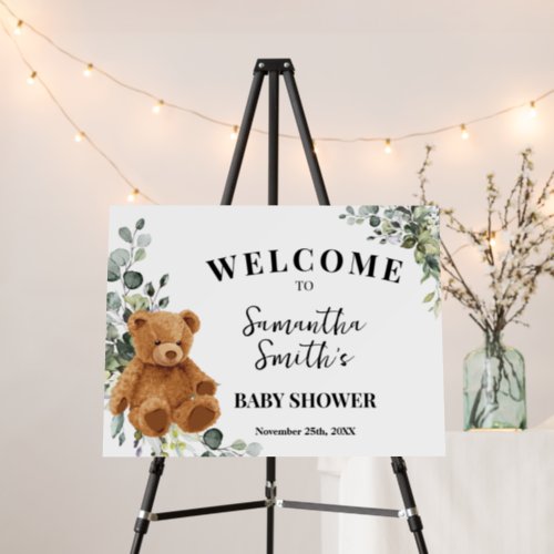 Bear Greenery Eucalyptus Welcome Baby Shower Foam Board