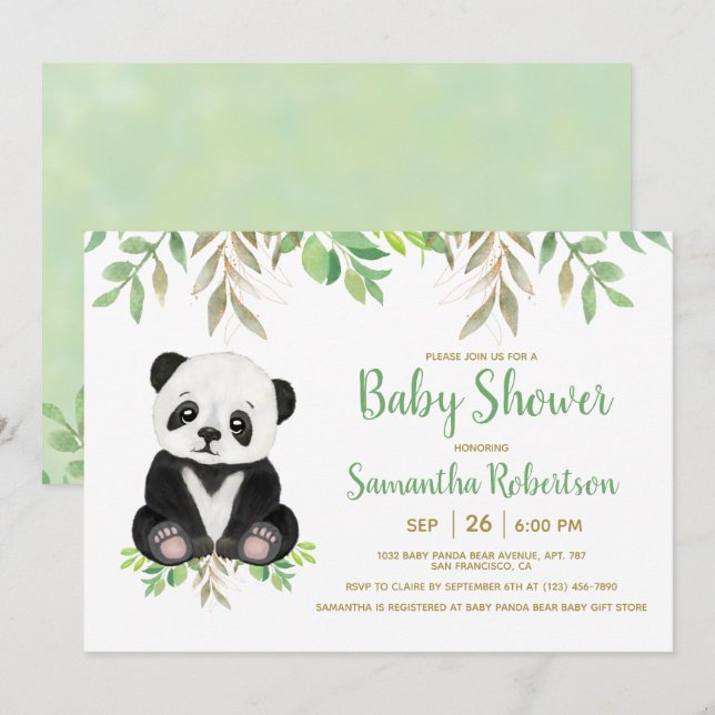 Bear Greenery Gender Neutral Baby Shower Invitation (Front/Back)