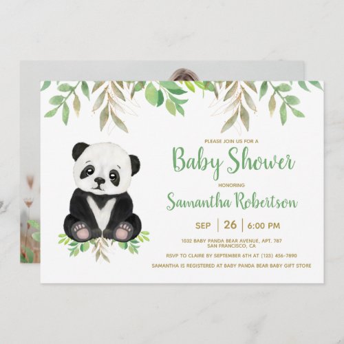 Bear Greenery Gender Neutral Baby Shower Photo Invitation
