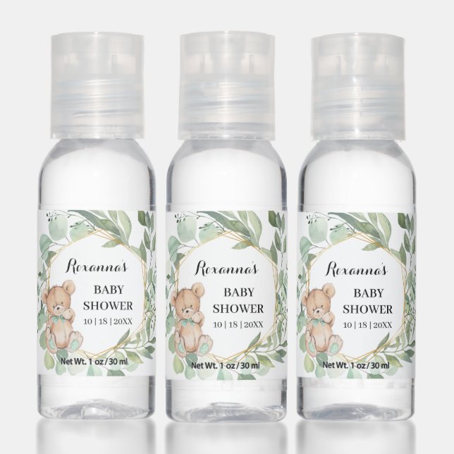 Bear Greenery Gold Baby Shower Favors Hand Sanitizer (Set)