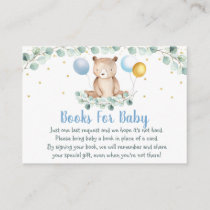 Bear Greenery Gold Blue Baby Shower Book Request Enclosure Card