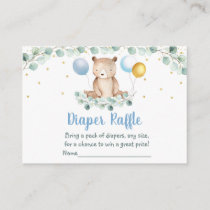 Bear Greenery Gold Blue Baby Shower Diaper Raffle Enclosure Card