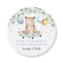 Bear Greenery Gold Blue Baby Shower Thank You Favor Tags