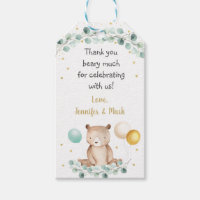 Bear Greenery Gold Gender Neutral Baby Shower Gift Tags