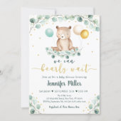 Bear Greenery Gold Gender Neutral Baby Shower Invitation (Front)