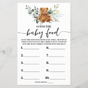 Bear Greenery Guess the Baby Food Shower Game Card Flyer