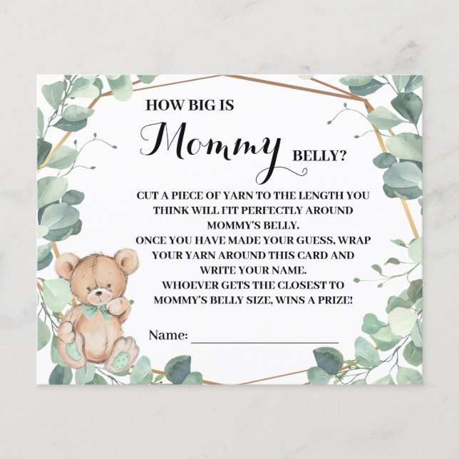 Bear Greenery How Big is Mom's Belly Shower Card Flyer (Front)