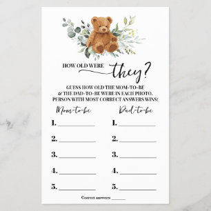 Bear Greenery How old were They Shower Game Card Flyer
