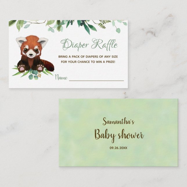 Bear Greenery Neutral Baby Shower Diaper Raffle Enclosure Card (Front/Back)