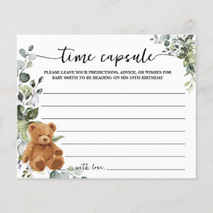 Bear Greenery Time Capsule Baby Shower Advice Card Flyer