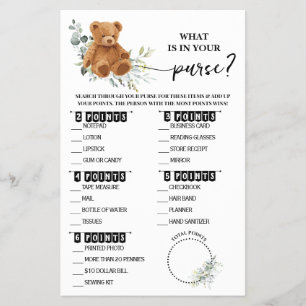 Bear Greenery What is in your Purse Shower Card Flyer