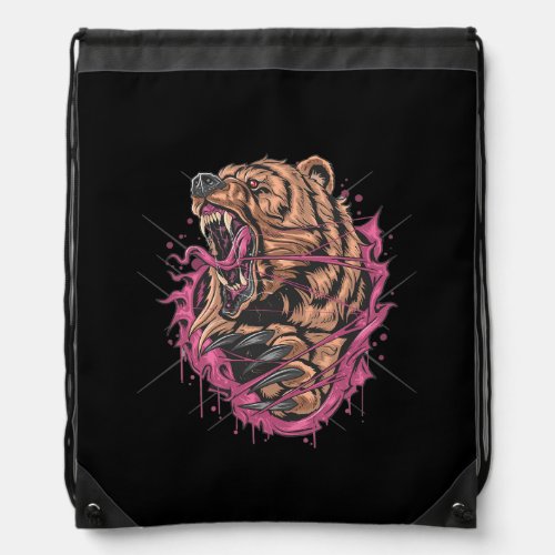 Bear grizzly angry v artwork drawstring bag