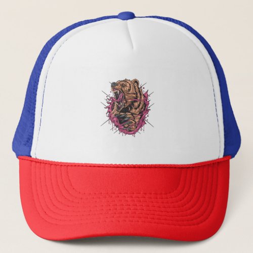 Bear grizzly angry v artwork trucker hat