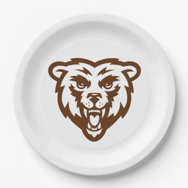 Bear Grizzly Brown Rustic Woodland Folk Animals Paper Plates (Front)