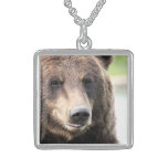 Bear Grizzly Face Photo Sterling Silver Necklace at Zazzle