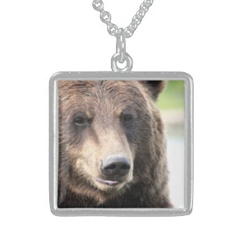 Bear Grizzly Face Photo Sterling Silver Necklace by HappyWishingWell at Zazzle