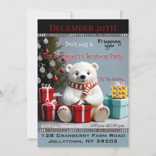 Bear guarding Gifts Annual Christmas Party Invitation