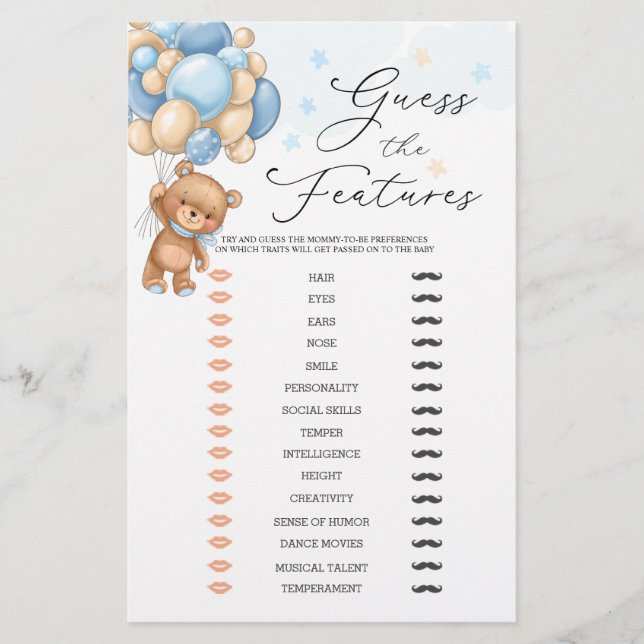 Bear Guess The Baby Features Baby Shower Game (Front)