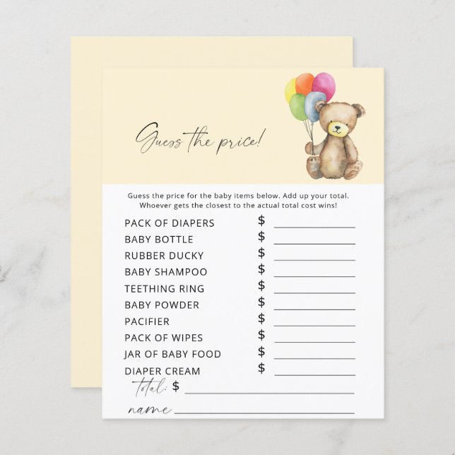 Bear - Guess the price Game (Front/Back)