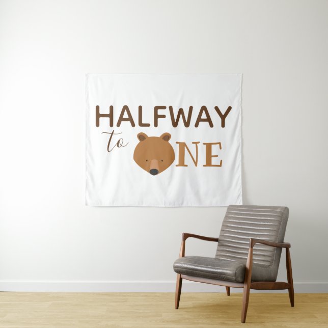 Bear Halfway to One Baby Half Birthday Tapestry (In Situ (Horizontal))