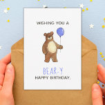 Bear Happy Birthday Flat Card<br><div class="desc">A sweet and simple teddy bear birthday card! A watercolor brown bear with a blue balloon makes an adorable design to send to someone on their special day! Customize with your own "bear-y" sweet message or leave as-is.  Room for a handwritten note on the reverse side!</div>