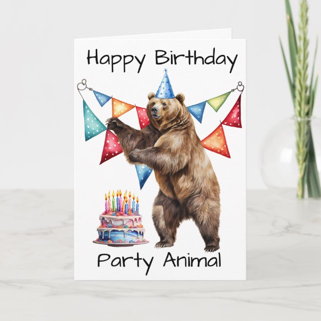 Bear Happy Birthday Party Animal Card (Front)