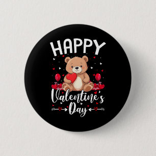 Bear Happy Valentine's Day Cute Bear With Hearts V Button