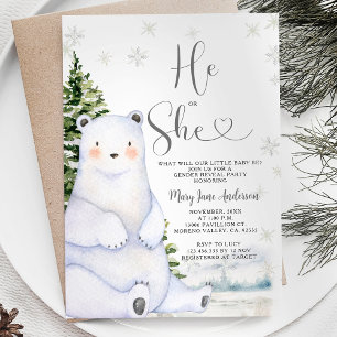 Bear He or She Evergreen Winter Gender Reveal Invitation