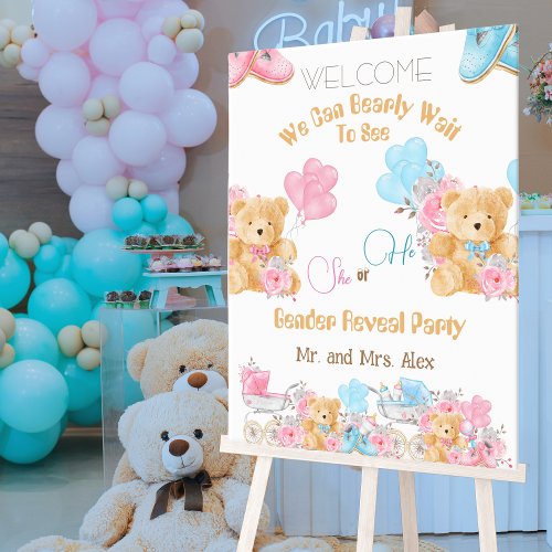 Bear He or She Gender Reveal Welcome Acrylic Sign