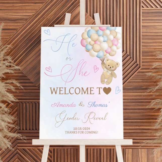 Bear He or She Gender Reveal Welcome Sign (Creator Uploaded)
