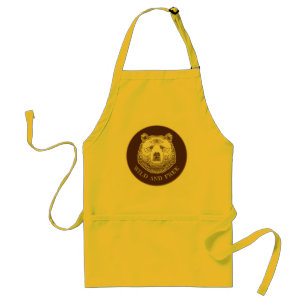 Bear Head, Wild And Free, Hand Drawn Illustration Adult Apron